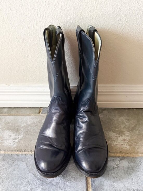 Laredo Navy Blue Leather Western Cowboy Boots Mens 7D Pull On Classic main image 4